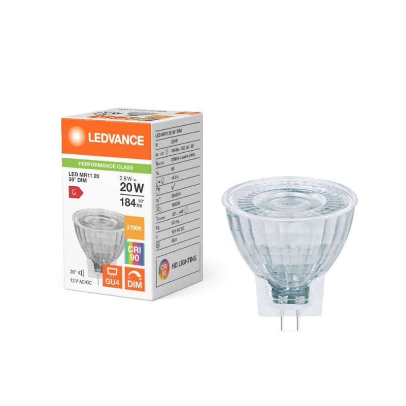 Ledvance GU4 MR11 36° 2.8W wie 20W warmweißer LED-Reflektor dimmbar 12V - hohe Farbwiedergabe 90Ra